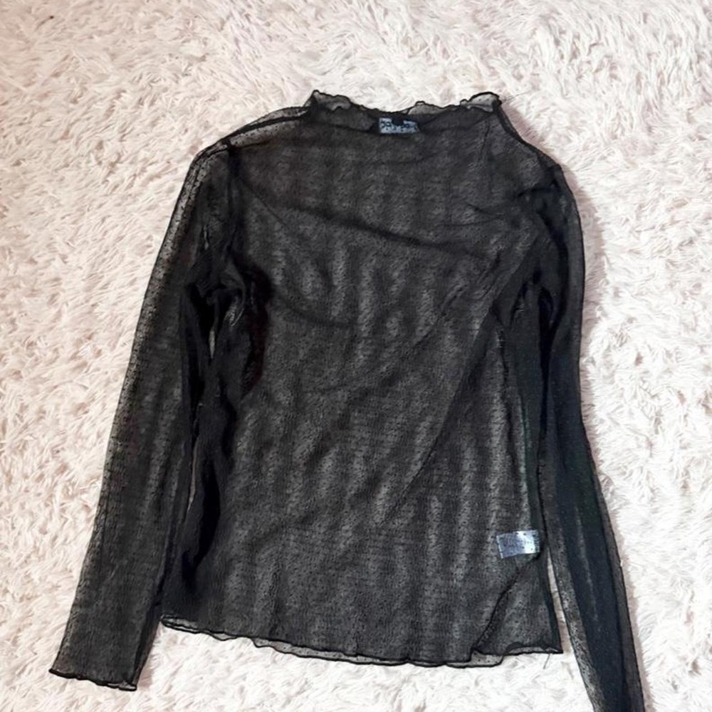 Sheer Mesh Whimsygoth Layering Emo Witchy Emo Mock Neck Top Women 1XL Streetwear